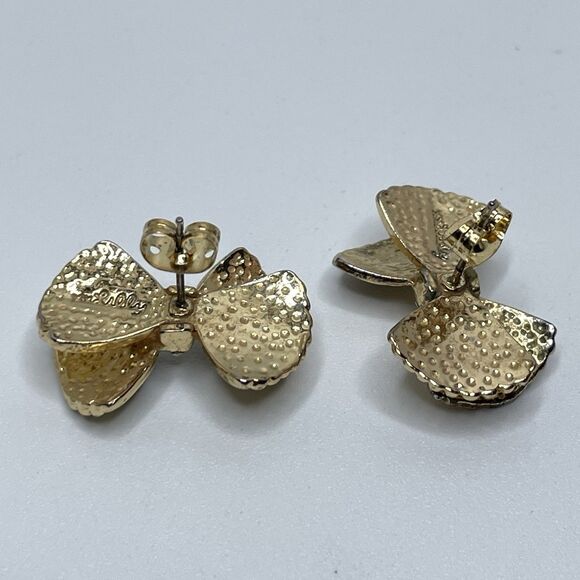 Lilly Pulitzer Gold Tone White Rhinestone Bow Tie Stud Earrings Boho Cute - Picture 6 of 7